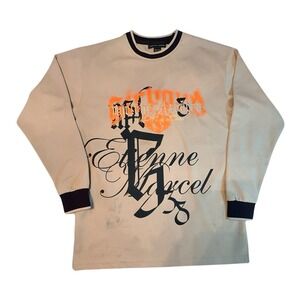 Marithe Francois Girbaud Vintage Long Sleeve Graphic‎ Shirt Tan Navy Large Y2K